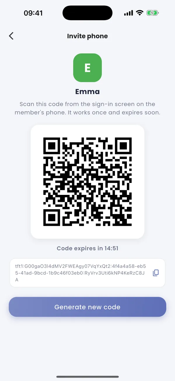 Add a member: one-time QR