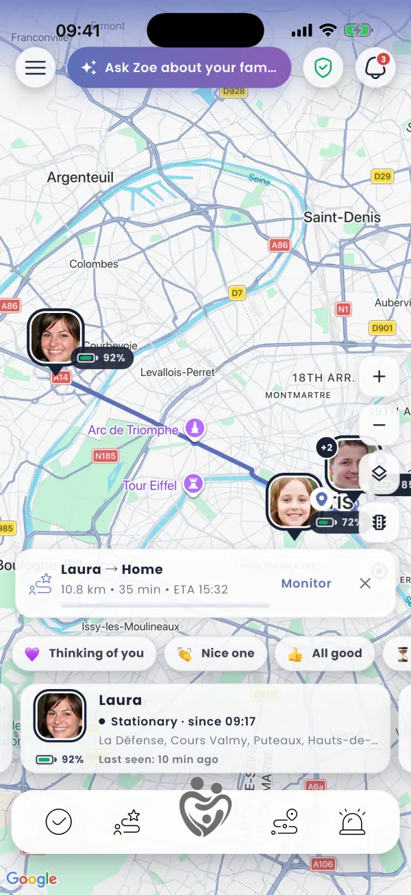 Live trail with a road ETA